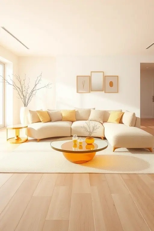 Citrine Glow - Pairing cream with soft citrine creates a sunlit ambiance. This combination exudes warmth, reminiscent of a gentle morning light, bringing a fresh and uplifting feel to any room.