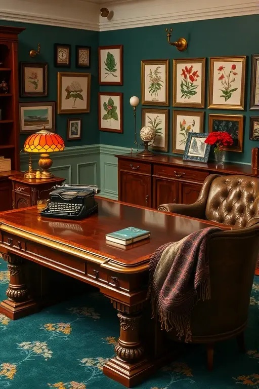 Vintage Visionary - Let nostalgia guide your creativity in the Vintage Visionary office. This charming setup features reclaimed furniture, retro color palettes, and quirky decor that tells a story. Perfect for the eclectic soul, this office proves that embracing history can create a vibrant and inspiring workspace.