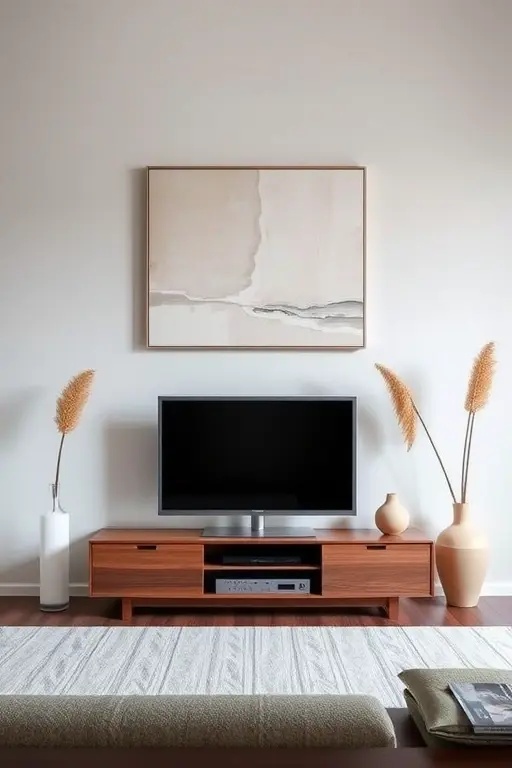 The Minimalist Media Console: Where Technology Meets Artistry - Forget the bulky entertainment centers of yesteryear. A sleek, minimalist media console not only houses your tech essentials but also serves as a stylish canvas. Opt for natural woods or metals to create a piece that looks like it belongs in a gallery rather than a living room.