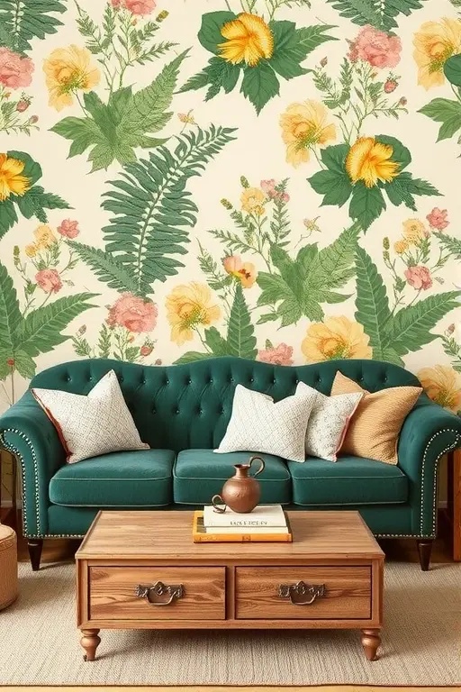 Vintage Botanical Bliss - Transport yourself to a bygone era with vintage-inspired botanical prints that wrap your walls in elegance. With faded florals and lush greens, this design creates a nostalgic ambiance reminiscent of a quaint cottage. Complement with antique furnishings for a truly enchanting space.
