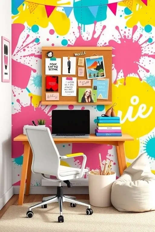 Chic Home Office Oasis - Elevate your workspace with a splash of creativity. The 'Muse in Multicolor' can transform your home office into a sanctuary of inspiration. Create a focal point behind your desk, fostering productivity while providing an energizing backdrop that stimulates innovative thinking.