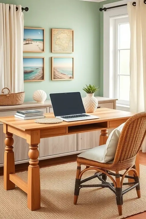 Beachcomber's Essentials - Embrace the unexpected by displaying beachcombing finds—unique shells, vibrant sea glass, or even a piece of coral. These organic elements, when thoughtfully arranged, serve as conversation starters that celebrate nature's beauty in a workspace setting.