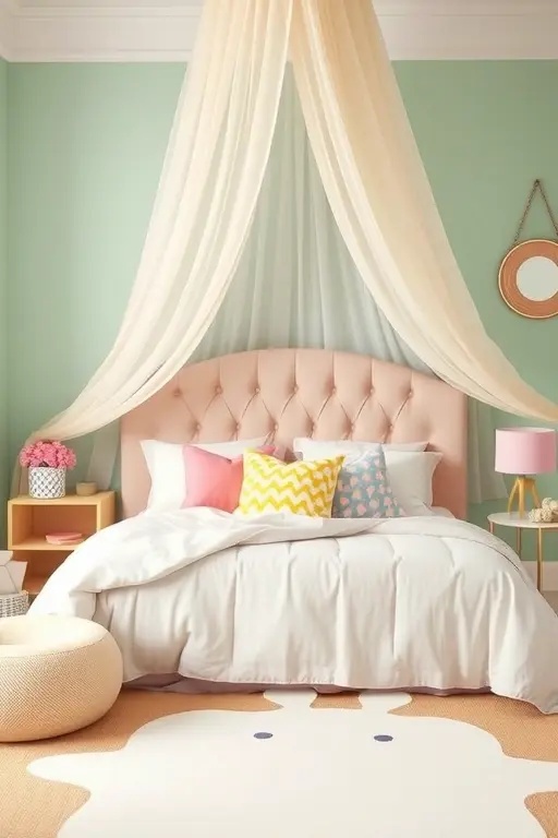 Pastel Playground - Why settle for one shade when you can have a spectrum? Embrace an explosion of pastel colors by mixing and matching pillows in mint, blush, and lavender. Let fairy lights cascade around the canopy, creating a playful ambiance that’s perfect for both lounging and lounging with a good book.