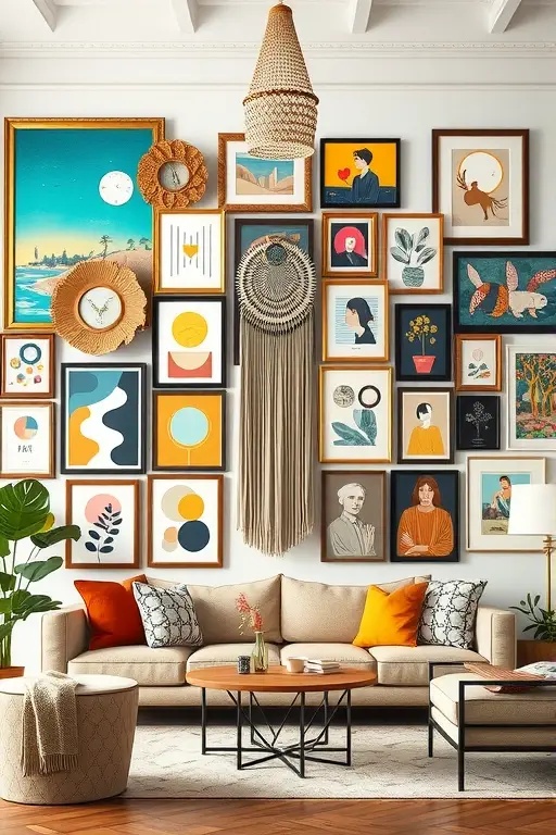 Eclectic Energies - Embrace the beauty of chaos with an eclectic display that tells a story. Gather an assortment of frames in various styles and sizes, intermixing textures and colors that complement your décor. Weave in abstract prints that evoke your memories or passions, creating a gallery wall that feels like an ongoing adventure of discovery.