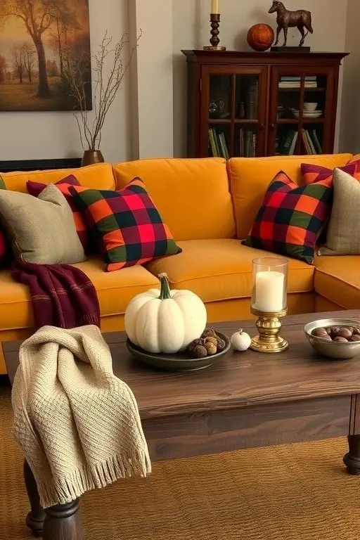 Autumn Embrace - Embrace the spirit of autumn with pillows that celebrate the season’s palette. Picture deep oranges, burnt siennas, and soft golds, each pillow telling a story of nature’s bounty. This design concept encourages a playful mix of shapes and sizes, allowing for a curated yet effortless look. Transition your space effortlessly by swapping out your summer cushions for these autumn treasures, creating a cozy visual narrative that wraps your living room in the warmth of the season. The Autumn Embrace is where every gathering feels like a celebration of home.