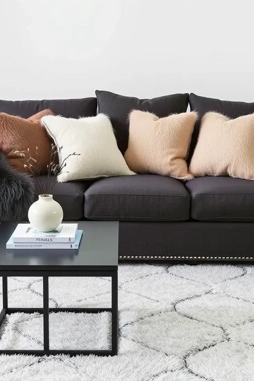Charcoal Contrast - Incorporate the deep, rich tones of charcoal to provide depth and contrast against lighter elements. This pillow adds a modern touch, playing beautifully with silver snowflake patterns that capture the essence of winter. It becomes a focal point that invites conversation, especially when accented with metallic decor or minimalist sculptures that echo its sleek aesthetic.