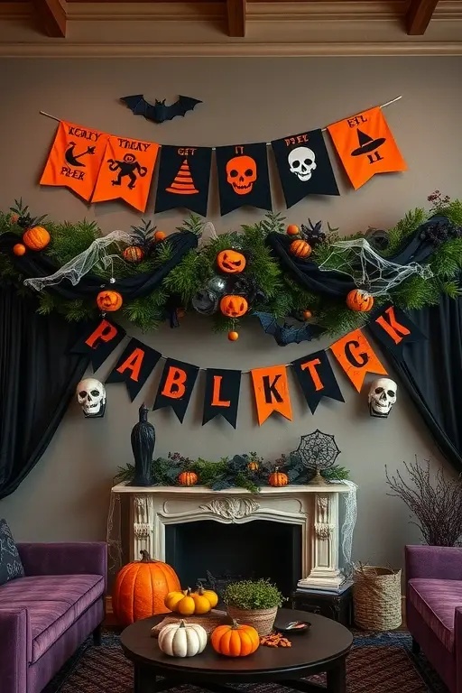Frighteningly Festive Garland: Banners of Bewitchment - Craft a Frighteningly Festive Garland that weaves a spell of charm and eeriness throughout your space. Using an assortment of patterned scrapbook paper, scissors, and twine, create a series of hanging shapes—think bats, pumpkins, and playful spiders! This garland can drape over doorways, hang from mantels, or string across walls, making every corner of your home a little bit spookier. Each piece is an opportunity for personalization, allowing you to select colors and designs that resonate with your unique Halloween spirit. Feel the cozy thrill of creating a piece that beckons guests to explore your home’s hauntingly delightful atmosphere!