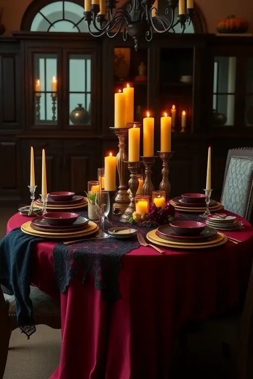 Candlelight Cascade - Light up your dining experience with an unexpected twist on candle arrangements! Instead of the conventional clustered candles, arrange a cascade of varying heights—think tall candlesticks mixed with low-lying tealights. Use colored glass or antique holders for a pop of character. Add in sprigs of seasonal herbs like rosemary or sage, which not only look beautiful but fill the air with an inviting aroma, creating a warm, intimate atmosphere that feels like a cozy embrace.