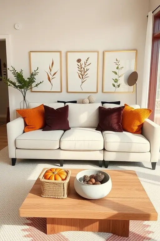 Whispering Lights - 'Whispering Lights' is the delicate touch your home craves as the days grow shorter. Adorn your windowsills and mantle with a collection of simple glass vases filled with candles of varying heights. Choose soft, warm hues that flicker gently, casting a warm glow throughout your space. This enchanting arrangement not only accentuates the minimalist aesthetic but also evokes a sense of calm and serenity, perfect for intimate gatherings. Add a few sprigs of eucalyptus or dried flowers for an organic touch, tying the beauty of autumn into your cozy homescape.