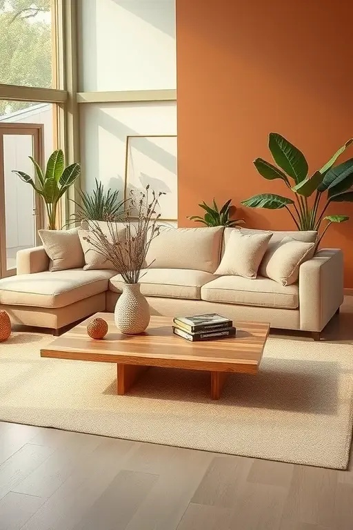 The Earthy Oasis - Incorporate earthy elements with a twist! Think oversized plants in rustic pots, paired with low-slung sofas in soft neutrals. Use natural materials like jute or rattan as grounding pieces that harmonize with your furniture. A plush, low coffee table topped with artisan ceramics and succulent arrangements adds a layer of warmth to this tranquil retreat.