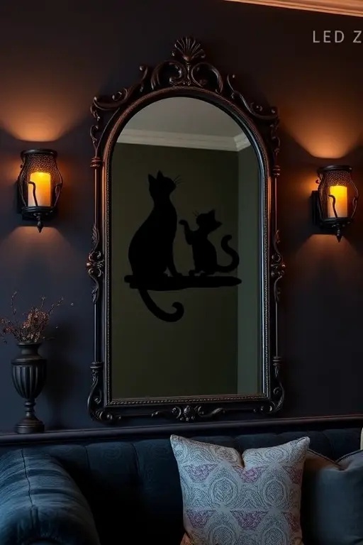Spooky Silhouettes: Black Cat Accents - Bring the spirit of Halloween to life with sconces featuring playful black cat designs. These chic wall lights, with their sleek lines and glossy finish, evoke a sense of mischief and fun. Perfect for the living room, they’ll remind you not to take the season too seriously while still keeping it stylish.