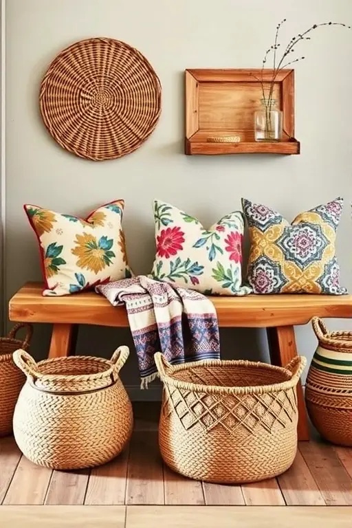 Basket Bonanza - Mix and match baskets in unexpected colors and textures. Ditch the matchy-matchy aesthetic and embrace eclecticism. Think woven rattan paired with vibrant fabric or sleek metal. These baskets not only store essentials but also add character and a playful pop to your mudroom.