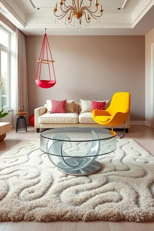 Furniture That Defies Gravity - Dare to go beyond the standard couch-and-coffee-table setup. Think hanging chairs, platforms, or modular seating that can be reconfigured based on your mood. Use oversized bean bags or eclectic poufs for seating that challenges conventional design norms. This is a space to kick back in style and enjoy a living room that moves with you!