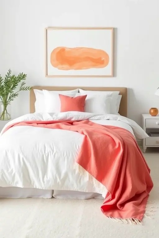 Color Pop Focal Point - Choose a vibrant piece of artwork that sings against the neutrality of white linens. Whether it’s an abstract canvas filled with bold reds or a captivating landscape bursting with greens, let this splash of color command attention and create a lively atmosphere.