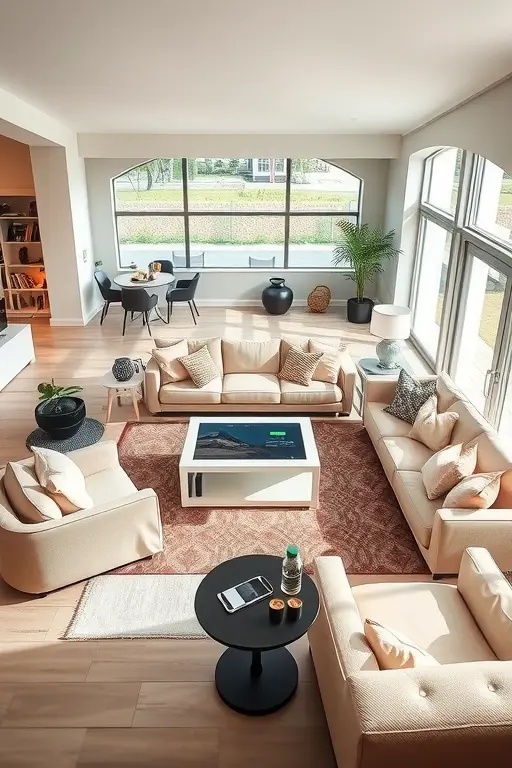 The Smart Furniture Harmony - Look for furniture that incorporates tech seamlessly, like coffee tables with built-in charging stations or sofas with integrated USB ports. This design approach ensures your living room feels less cluttered, allowing you to focus on relaxation and connection with loved ones.