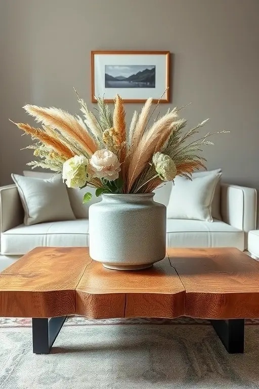 Nature’s Touch - Incorporate natural elements by adding a small potted plant or a vase with fresh flowers. This organic touch brings life and color to your coffee table, enhancing the rustic vibe while promoting a sense of tranquility.