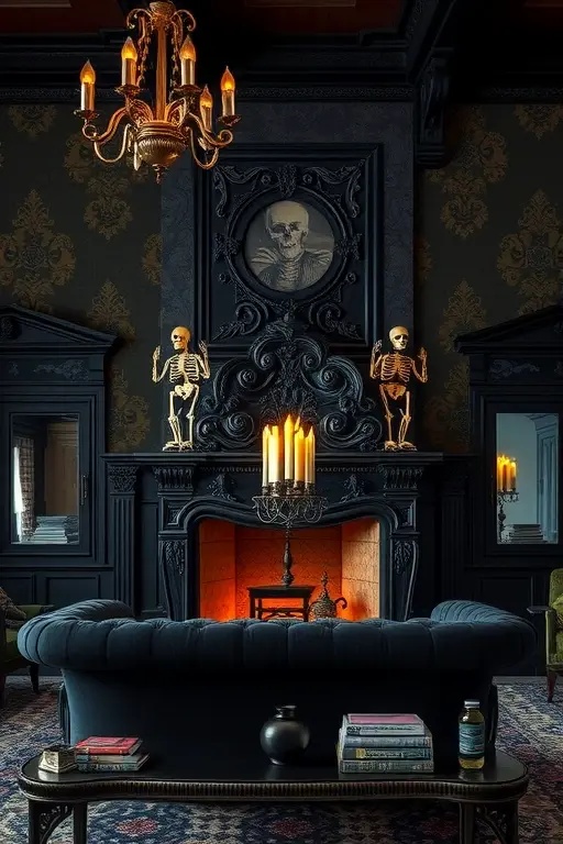 Skeleton Soiree - Bring a touch of charm to your porch with a skeleton soiree. Position skeletons in casual, humorous poses, like sipping tea or reading a book, to impart a sense of warmth and personality. Embrace rustic elements by using vintage furniture and natural materials to create an inviting atmosphere.