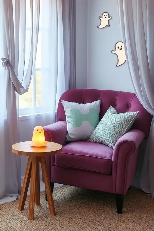 Hauntingly Cozy Reading Nook - Elevate your reading nook by adding ghostly outlines around shelves filled with your favorite books. The friendly spirits will seem to float among the pages, creating an inviting atmosphere that encourages you to curl up and escape into new worlds.