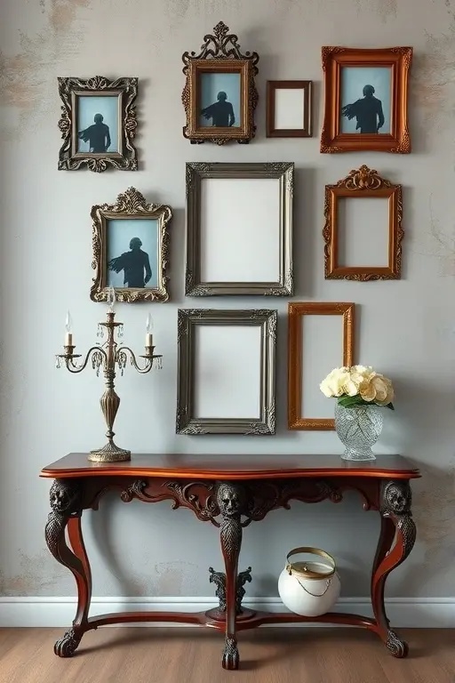 Ghostly Frames - Incorporate a collection of vintage picture frames, each hauntingly beautiful in its own right. Fill them with ghostly imagery or cherished memories, and lean them against the wall or on the console. This eclectic gallery will tell a story of whimsical nostalgia, perfect for sparking conversations.