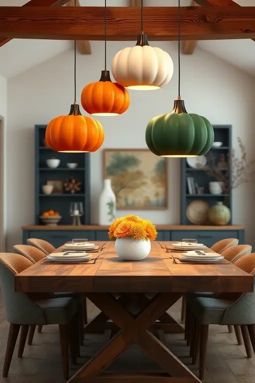 Pumpkin Pendant Lights - Transform ordinary pumpkin carvings into stunning pendant lights by hollowing them out and fitting them with a simple light fixture. Hang these bespoke creations above your kitchen island or dining area for a striking focal point that marries rustic charm with contemporary design.