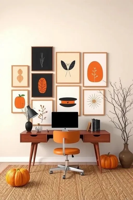 Harvest Hues - Celebrate the season with a palette of muted oranges, deep burgundy, and golden yellows. Simple prints of autumn leaves or gentle harvest motifs can evoke the warmth of fall gatherings. This approach reminds us of the abundance of the season, creating a welcoming invitation to gather and share.