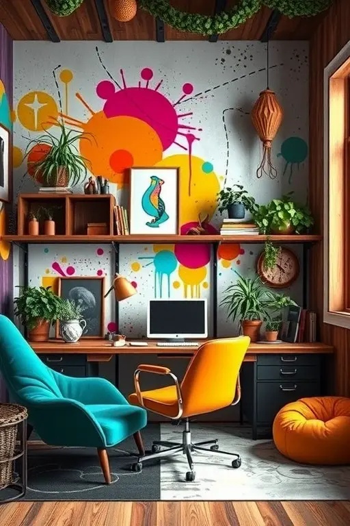 The Artistic Asylum - Let your inner artist flourish! Paint one wall with chalkboard paint, and let your ideas dance across it like a wild canvas. Add a slouchy bean bag for those brainstorming sessions, and surround yourself with tools of creativity—from colored pencils to magazine clippings. It’s a place where inspiration is always within reach.