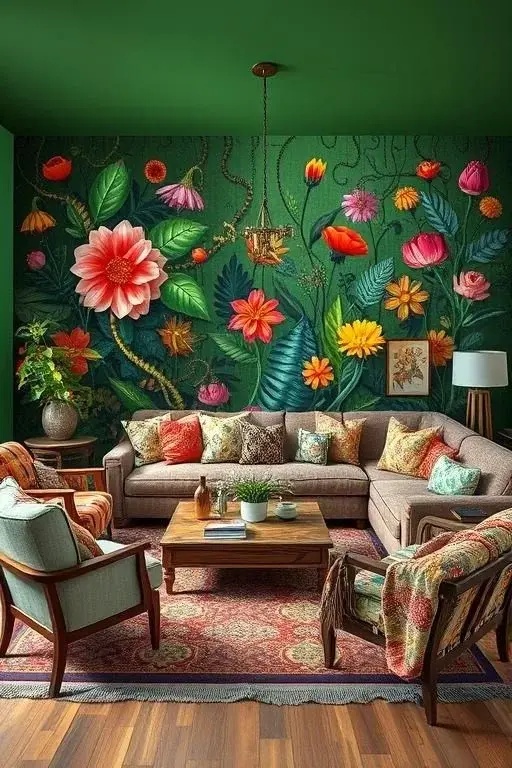 Nature’s Rebellion - Bring the outside in with an unrestrained wild plant display that feels like an urban jungle. Mix oversized leafy greens with tiny succulents. Hang plants from the ceiling, line shelves with odd planters, and let vines creep over shelves. It’s not just decor; it’s a statement that says you’re ready to live alongside nature, no matter where you are!