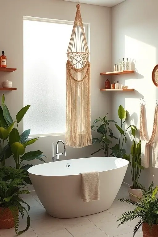 The Bathroom Oasis - Elevate your bathroom decor by installing a modest macrame piece above a towel rack or bathtub. Add a few sprigs of dried flowers to create a spa-like ambiance. This practical yet chic idea ensures that even small spaces can exude luxury without high costs.