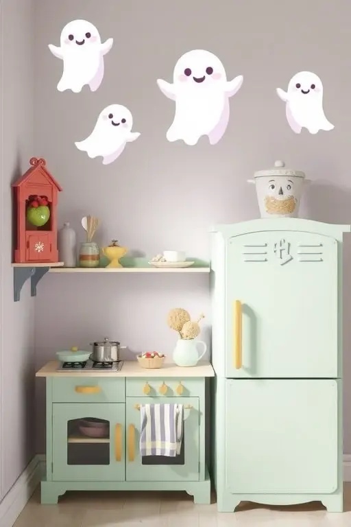 Spectral Kitchen Accents - Bring a smile to your cooking space by placing ghost decals on the backs of cabinet doors or above your kitchen sink. These playful spirits can turn mundane chores into fun moments, reminding you to savor the little joys as you whip up your next masterpiece.
