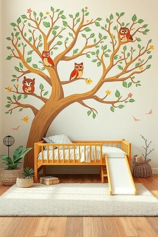 Nature's Embrace - Incorporate natural elements with botanical prints, eco-friendly materials, and soft, earthy textures. This nature-inspired decor fosters a connection to the outdoors, inviting calm and tranquility into the space, where children can feel grounded yet free to explore.