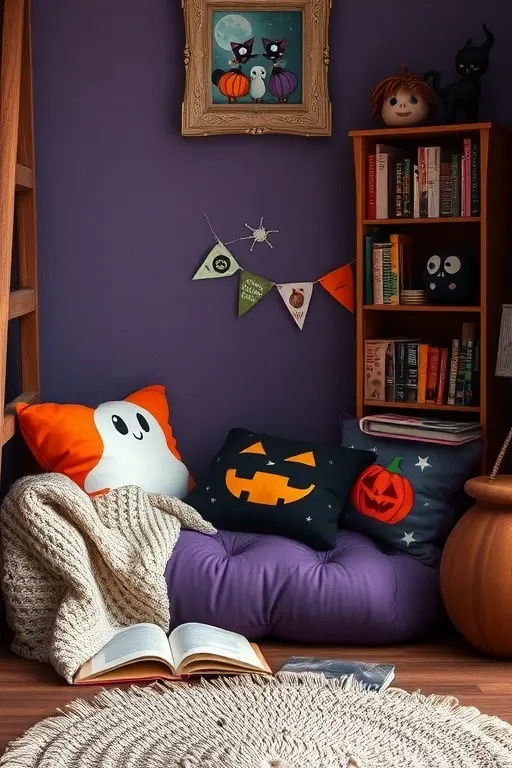 Creepy Cozy Corners - Craft your own creepy cozy corner with a mix of Halloween-themed pillows showcasing a collage of eerie landscapes, haunted houses, and mysterious forests. Layering these covers creates an inviting nook, perfect for curling up with a spine-tingling book or sharing ghost stories. This space becomes a retreat that radiates warmth and adventure, urging friends and family to gather and revel in the haunting tales of the season.