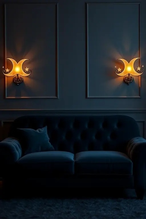 Mysterious Moonlight Glow - Inspired by the silhouettes of trees against a full moon, this sconce uses a soft, glowing orb surrounded by intricate metalwork. It creates an enchanting, atmospheric glow that’s both elegant and a tad mysterious — perfect for a stylish Halloween soirée.