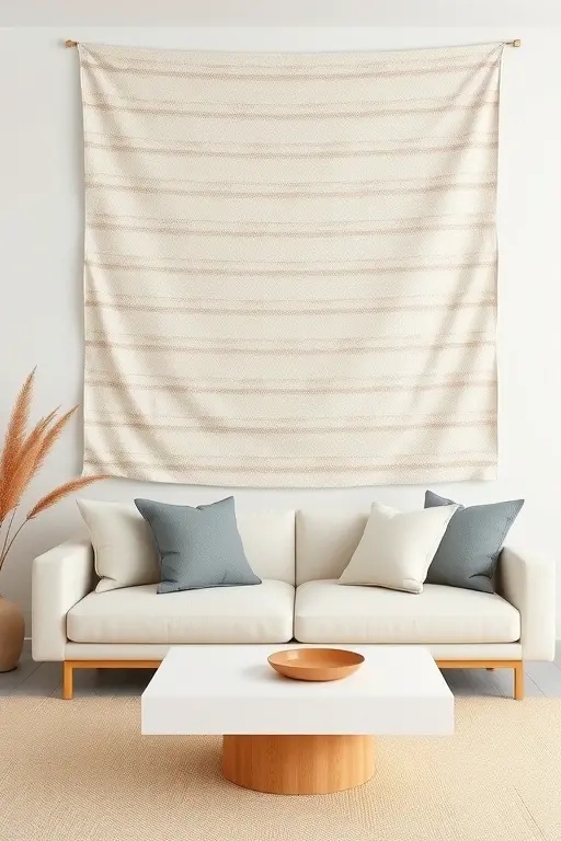 The Minimalist Tapestry - This design idea revives the art of storytelling through textiles. Use low furniture to create a minimalist backdrop, then inject personality with a vibrant tapestry hanging behind your sofa. Let the rich colors and intricate patterns take center stage while keeping the surrounding decor simple, allowing your living room to speak volumes without overwhelming.