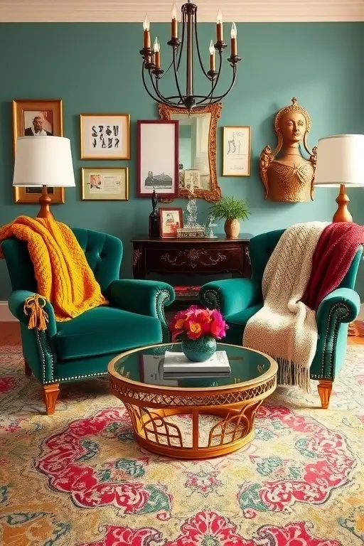 The Eclectic Gallery - Transform your living area into a gallery of personality by opting for mismatched vintage armchairs, each draped with a distinct knitted throw. Accent these with a curated selection of cushions featuring unique prints, creating a visual feast that speaks to your individual style and experiences.