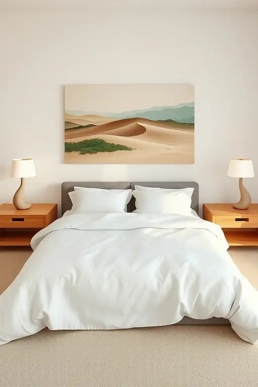 Nature’s Canvas - Bring the outdoors in with a large botanical print as your centerpiece. Set against a backdrop of airy white linen, this design choice creates a serene and refreshing vibe, blurring the lines between indoor comfort and outdoor tranquility.