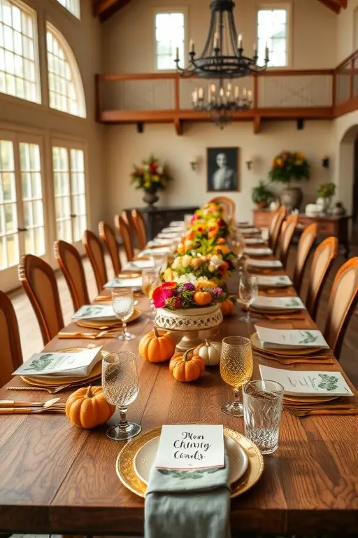 Eclectic Place Card Parade - Forget standard place cards! Use mini pumpkins, leaves, or even small wooden blocks as unique name holders, adorned with elegant calligraphy. This delightful touch adds a personal flair that is both charming and unexpected, ensuring each guest feels uniquely celebrated at your bountiful table.