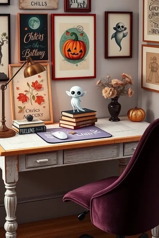 Charming Chills Mouse Pad - A mouse pad that feels like a cozy embrace, this design boasts a soft, velvet texture adorned with an intricate spider web motif. It offers a hint of spookiness while ensuring that your work remains comfortable and chic, transforming every click into a stylish affair.