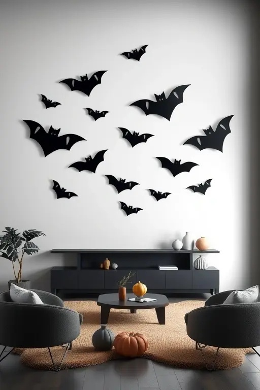 Bat Brigade - Make a bold statement with a trio of oversized bat wall hangings. Crafted from lightweight materials such as foam or canvas, these striking silhouettes can serve as the focal point of any room. Choose colors that complement your existing decor, allowing these friendly bats to bring a touch of fun without overwhelming your space.