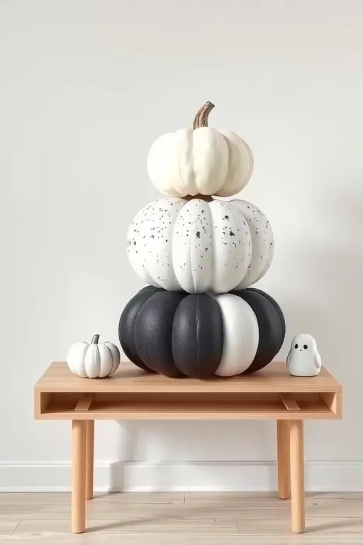 Vignettes of Whimsy - Surround your pumpkin stack with curated vignettes that tell a story—think vintage books, sculptural objects, or even whimsical figurines. Each element enhances the stack’s narrative, inviting viewers to explore the themes of harvest, elegance, and a hint of playful mystery.