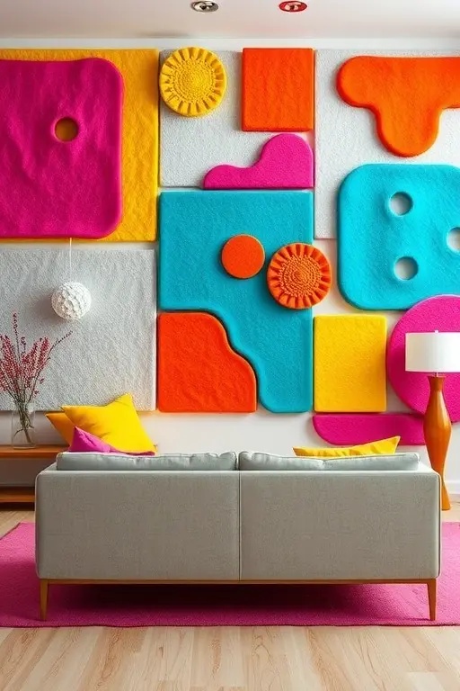 Color Pop: The Felt Fiesta - Why settle for neutral when you can have a fiesta? Create a playful gallery wall with bold, colorful felt panels, shaped into fun patterns or abstract designs. It’s like throwing a party for your walls that’s impossible to ignore!
