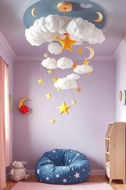 Celestial Serenade - Inspired by the cosmos, this mobile features delicate wire structures adorned with miniature planets and stars. Its ethereal presence brings a sense of tranquility, as if you're gazing into a night sky from the comfort of your living room.