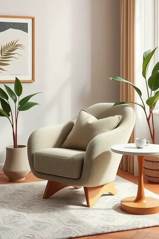 The Embrace Chair - This cocoon-like lounge chair cradles you in comfort, drawing inspiration from nature's soft curves. The Embrace Chair, available in a spectrum of fabrics, invites you to sink in with a book or an afternoon nap, adding a touch of coziness and warmth to any nook.