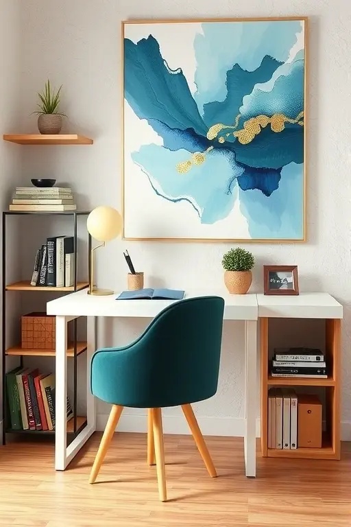 Artful Organization - Swap out standard office supplies for decorative alternatives. Use elegant ceramic containers for pens or a vintage tray for papers. This attention to detail transforms mundane items into artful organizational tools, marrying function and style seamlessly.