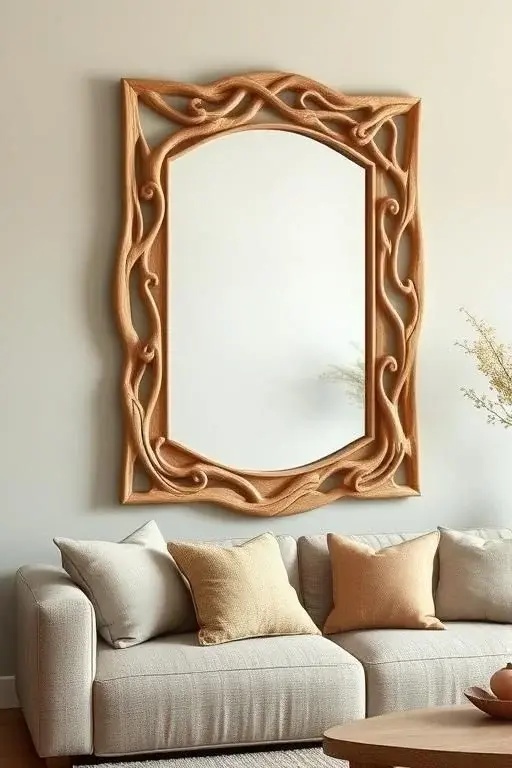 Zen Reflections - Integrate minimalist carved mirrors into your meditation or relaxation spaces. With simple, flowing lines, these mirrors enhance serenity without overwhelming the senses. They create an atmosphere where introspection flourishes, encouraging a peaceful retreat from the chaos of daily life.