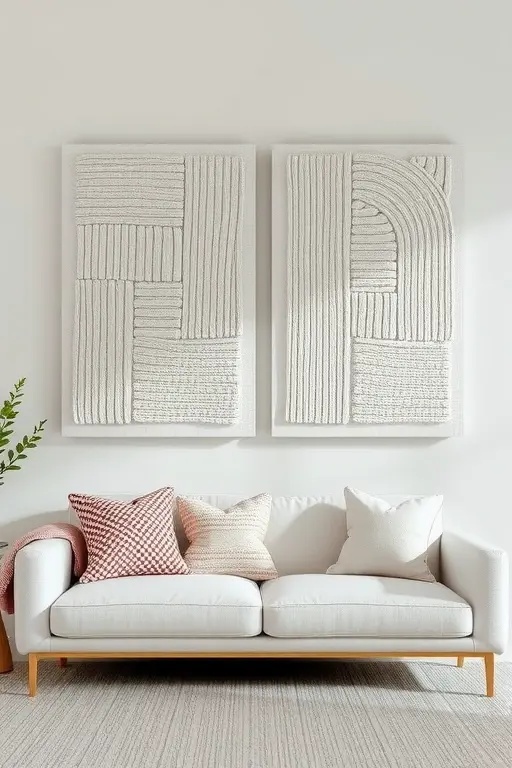 Minimalist Marvel: The Simple Stitch - For the lovers of clean lines, embrace the beauty of simplicity with single-panel fiber art featuring delicate stitches. A subtle yet impactful choice that draws the eye and makes a statement without overwhelming the space. Less is truly more!