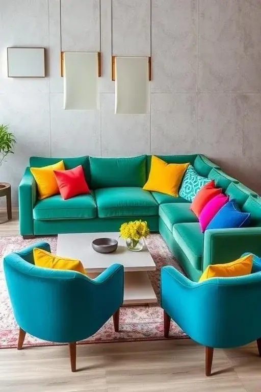 Eclectic Color Blocking: Bold and Beautiful - Mix vibrant, block-colored upholstery in unexpected ways, such as pairing a bright orange chair with a rich teal ottoman. This adventurous approach to color blocking not only energizes a space but also encourages a playful exploration of style and personality.